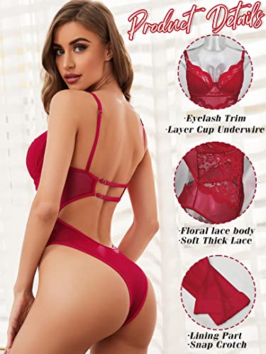 popiv Women One Piece Lingerie Lace Body Suits Teddy Corset Tops Underwire Bodysuit - Image 3