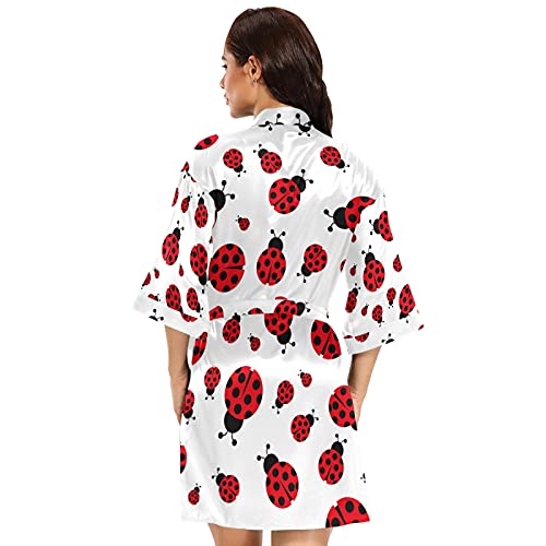 susiyo Red Ladybug Animals Satin Robe for Women, Kimono Style Short Silky Bathrobe Sleepwear - Image 4