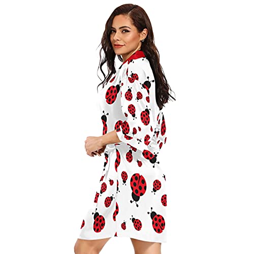 susiyo Red Ladybug Animals Satin Robe for Women, Kimono Style Short Silky Bathrobe Sleepwear - Image 6